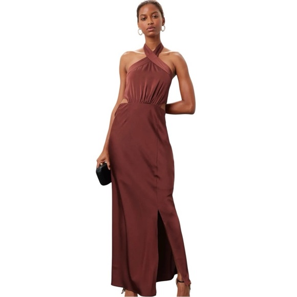 MINK PINK  FINLAY HALTER GOWN WITH SPLIT CLAY color, size Small NWT - Picture 2 of 14